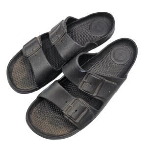 Everywear Mens Sz 10 Slip On Sandals Black Rubber 2 Strap